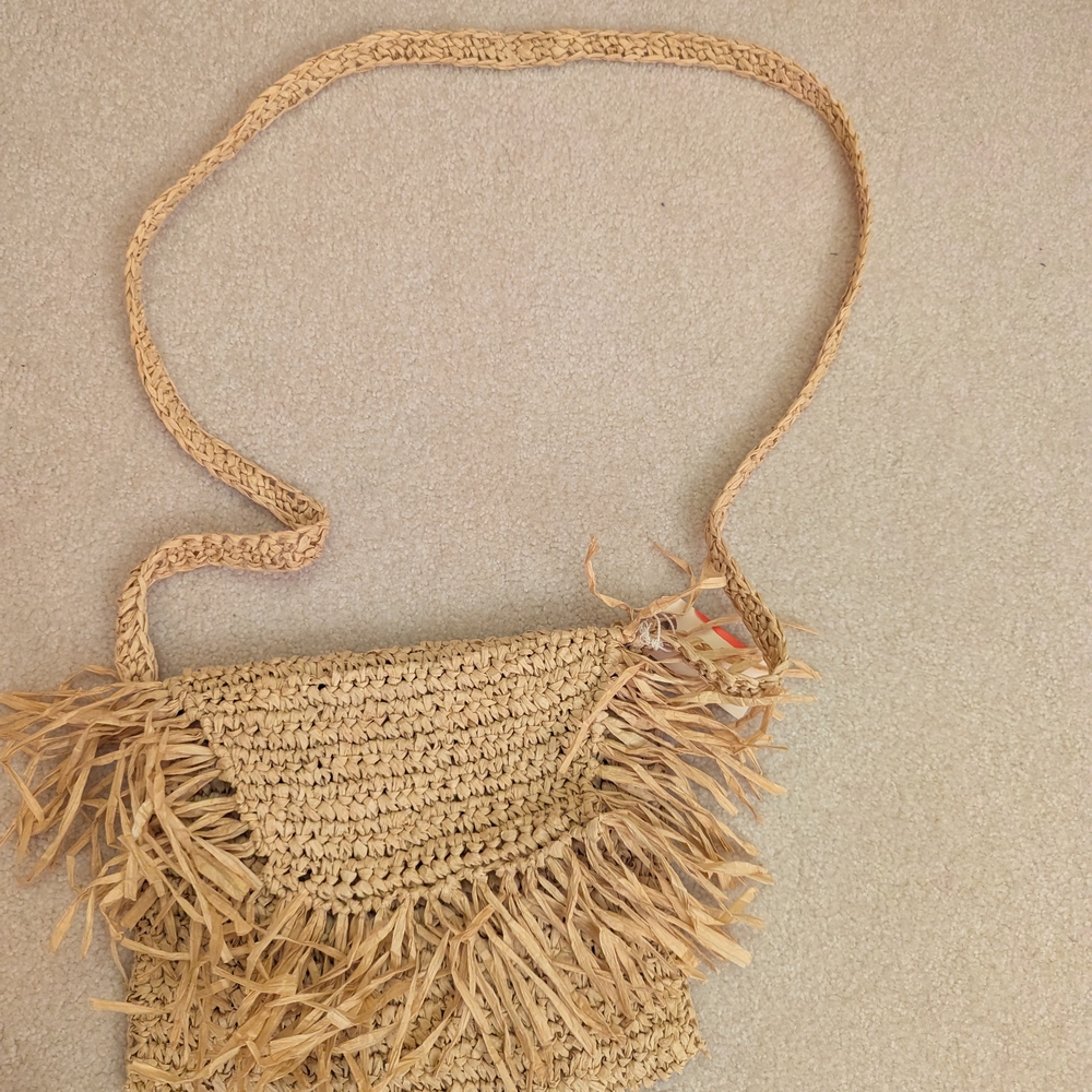 Stylish Tan Woven Fringe Shoulder Bag
